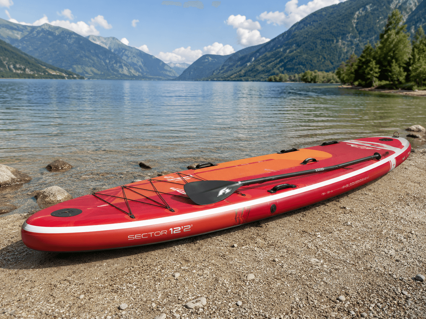 Deska SUP F2 Sector 12’2 Red Orange nad wodą